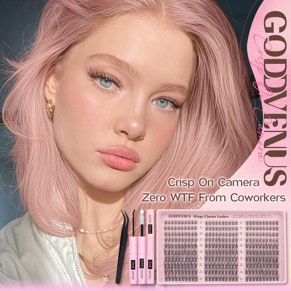 Goddvenus tweezers holding a lash cluster demonstrating precise placement benefit