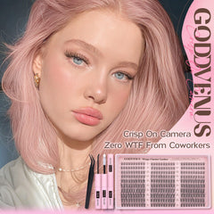Goddvenus tweezers holding a lash cluster demonstrating precise placement benefit