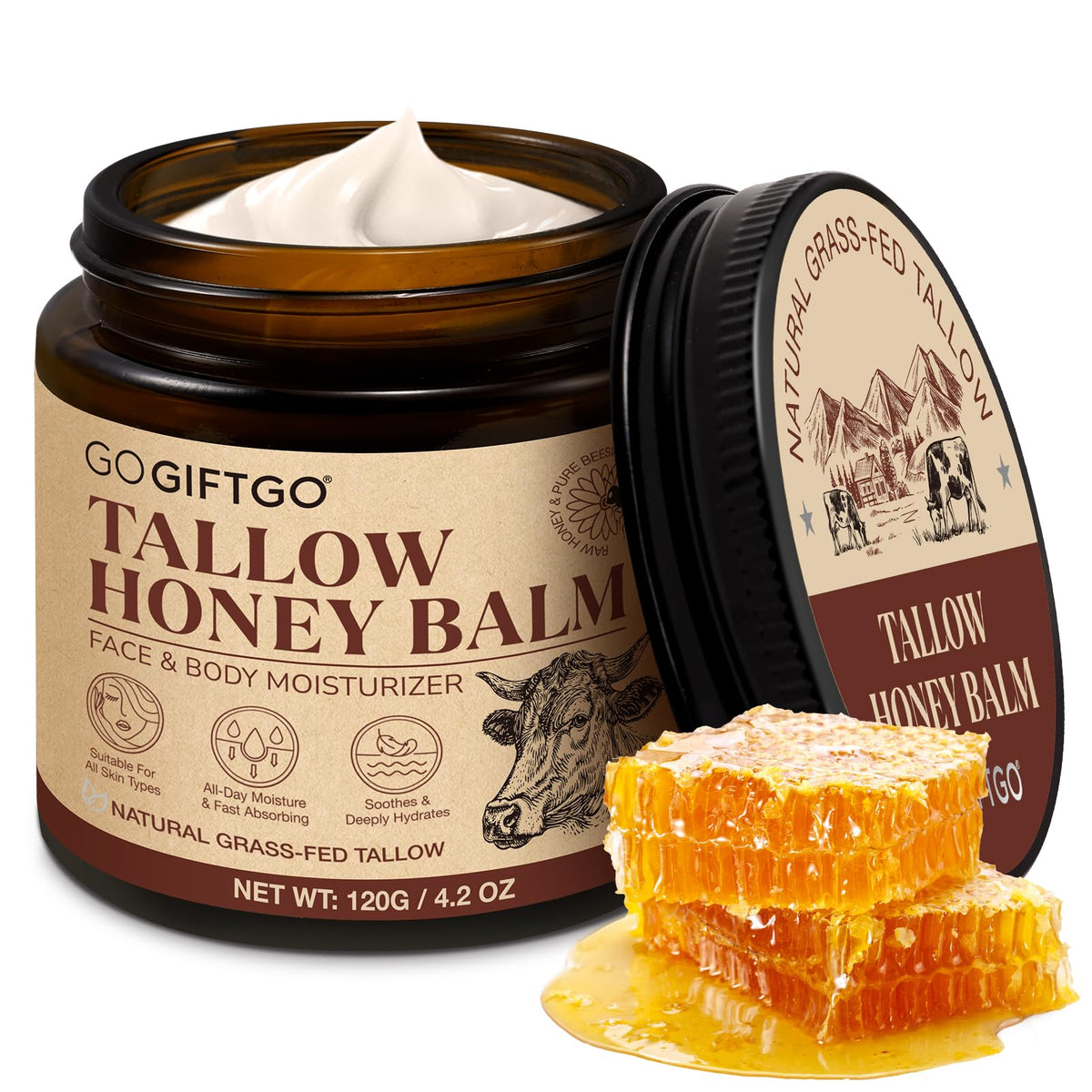 GOGIFTGO front glass jar showing natural tallow balm and clean packaging benefit