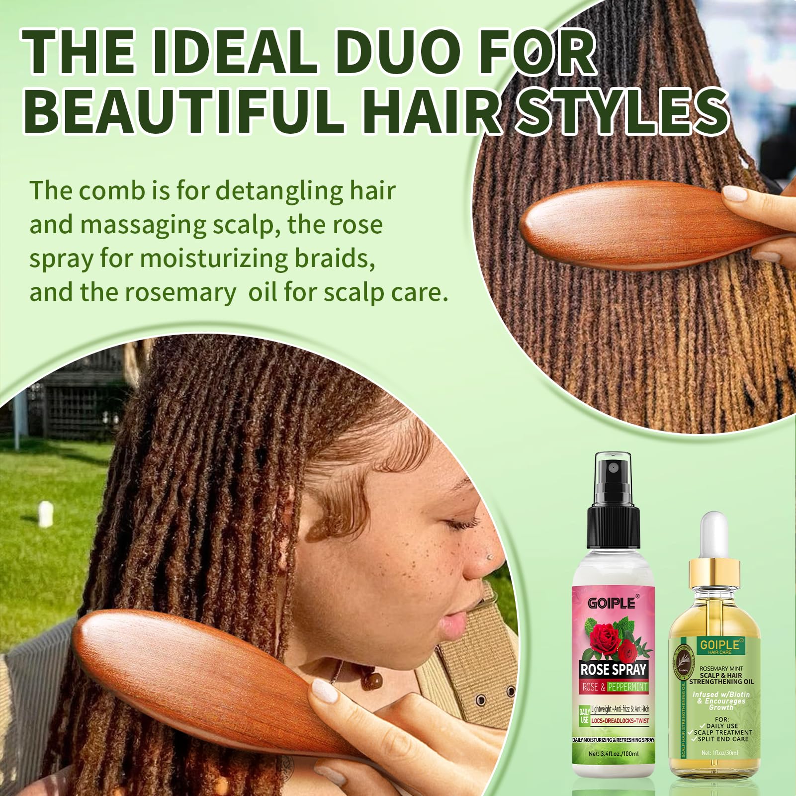 Goiple loc brush gliding through dreadlocks to reduce breakage