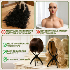 Goiple assembled wig stand supporting a wig with stable support