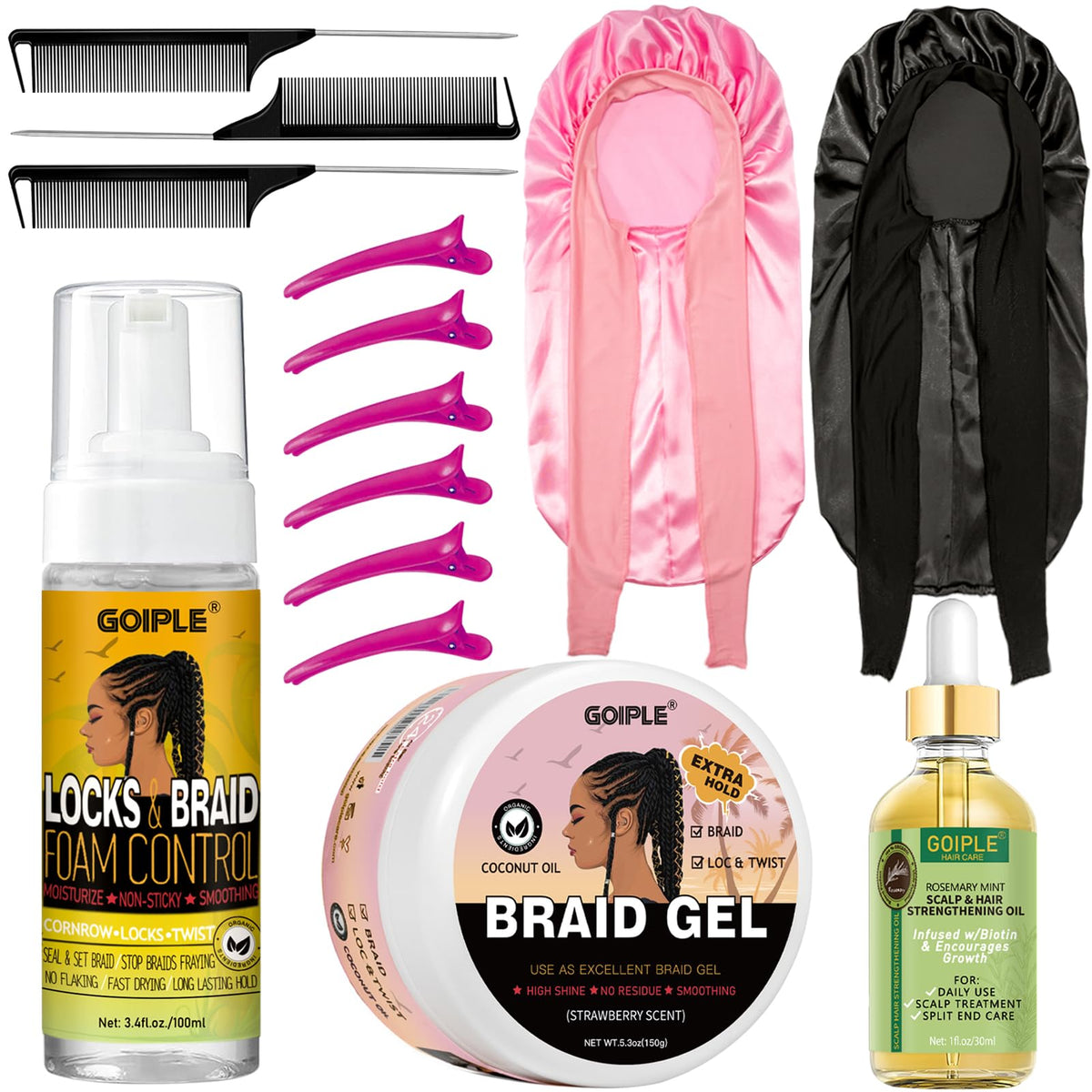 Goiple front packaging showing full braid kit and organized contents for convenience