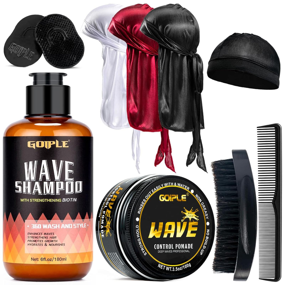 Goiple front packaging kit showing all included wave care items and benefits