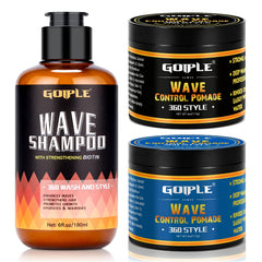 Goiple front packaging showing pomade and shampoo, easy routine benefit