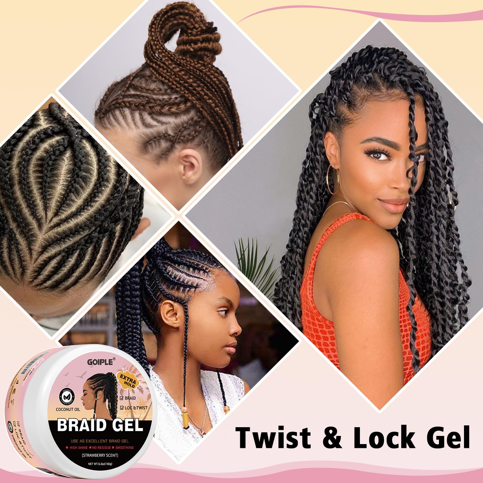 Goiple gel sealing braids in use to provide long-lasting definition and shine
