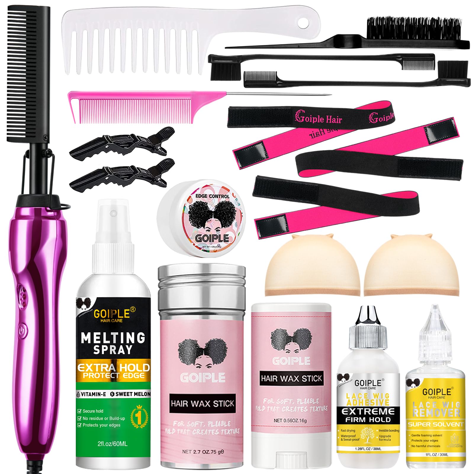 Goiple hot comb front view showing ergonomic handle and controls for comfortable styling