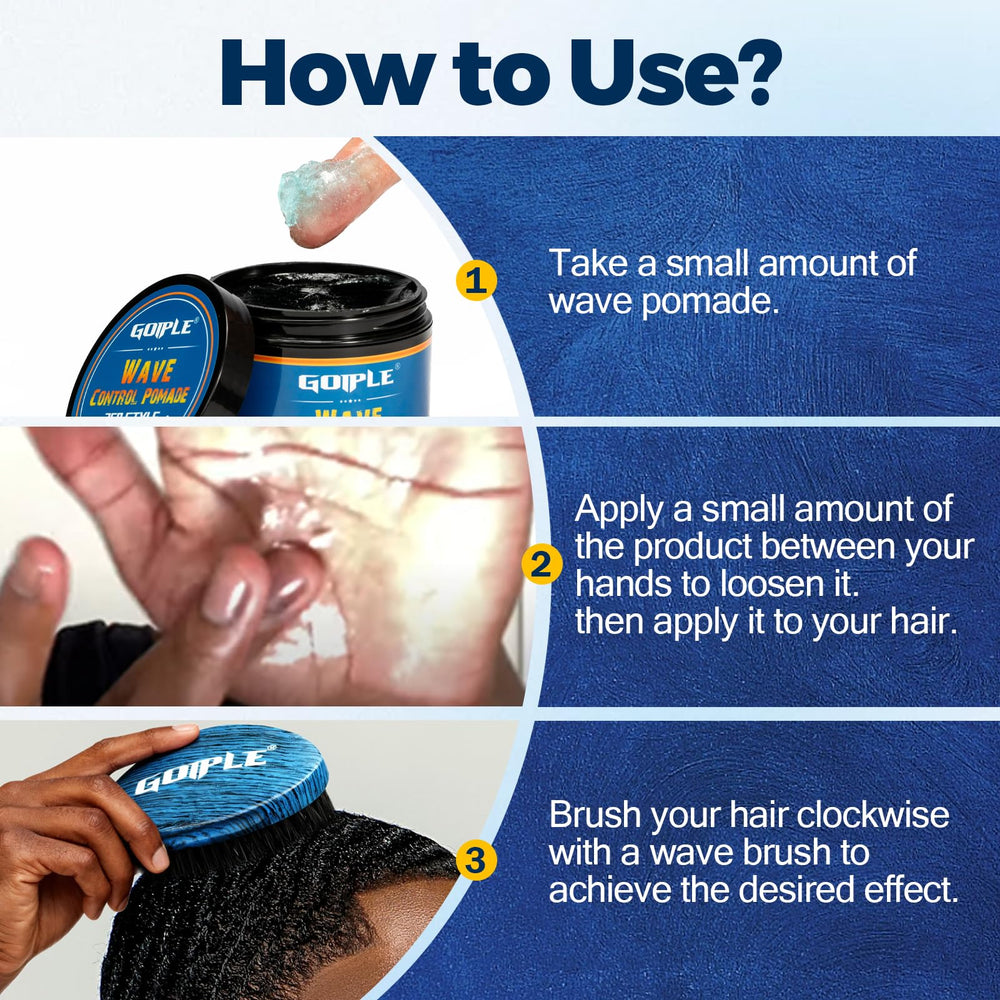 Goiple kit layout with brush and pomade conveying a complete wave styling system