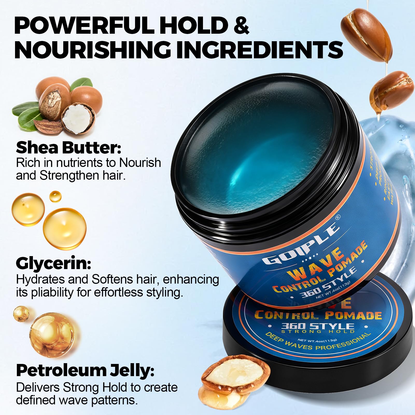 Goiple pomade jar open showing creamy texture for firm, non-sticky hold