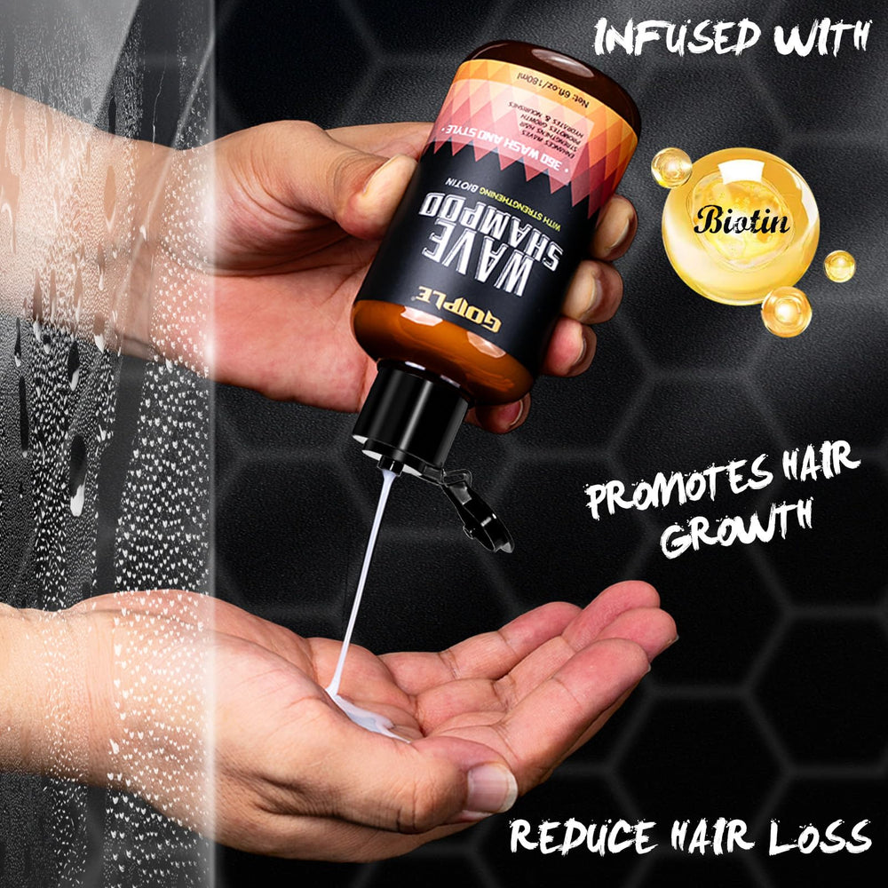 Goiple waves shampoo bottle closeup illustrating clear label and cleansing benefit