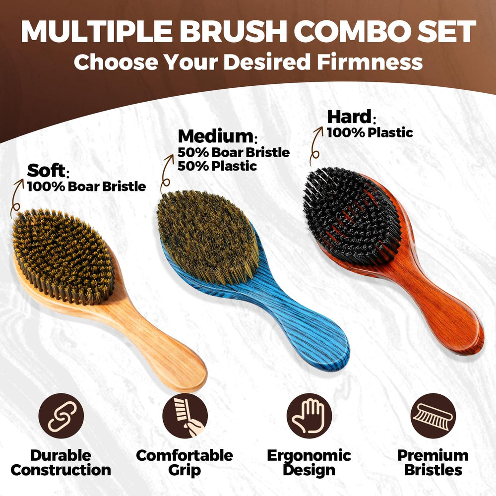 Goiple three wave brushes displayed to compare soft medium hard for control