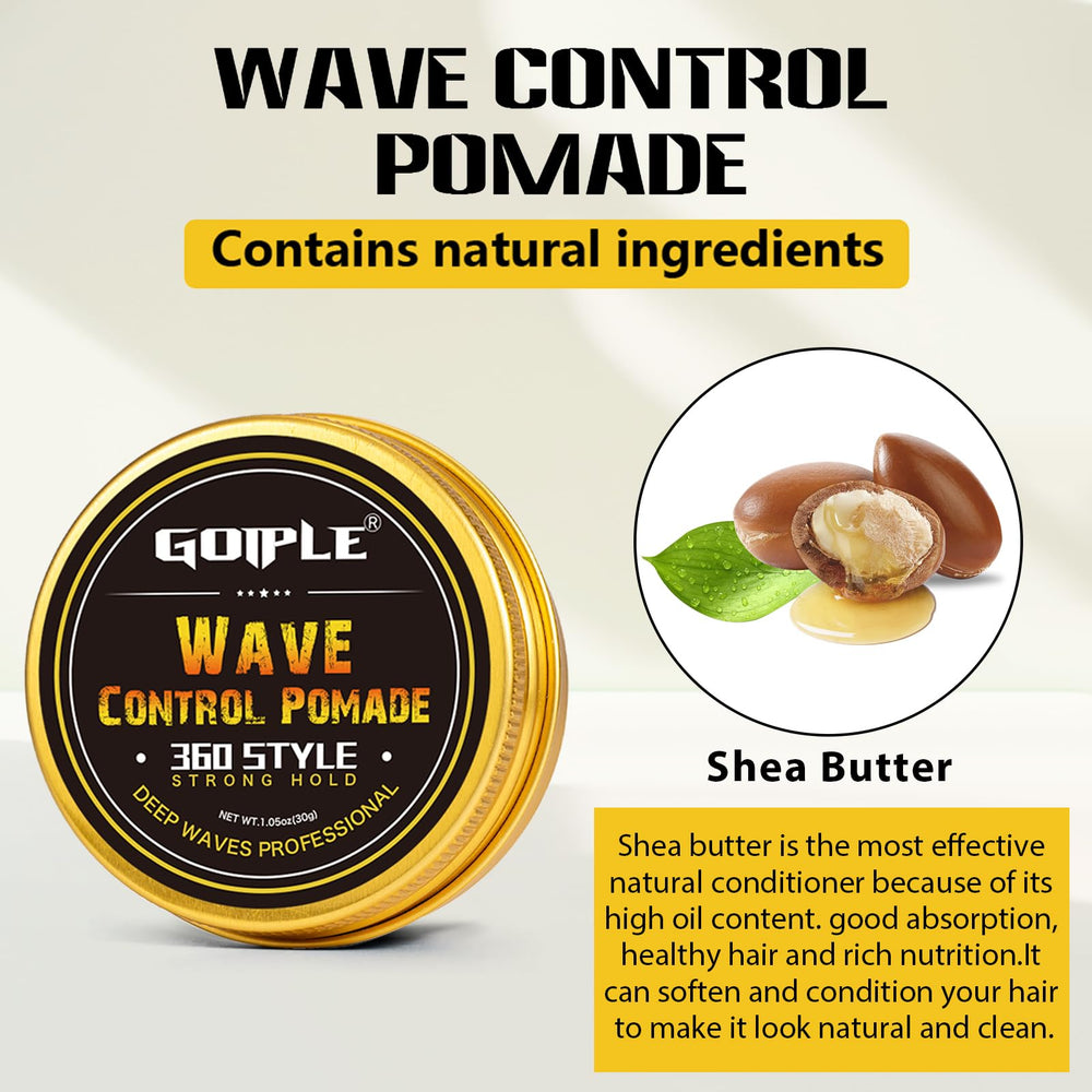 Goiple wave pomade tin top view showing strong-hold formula for defined waves