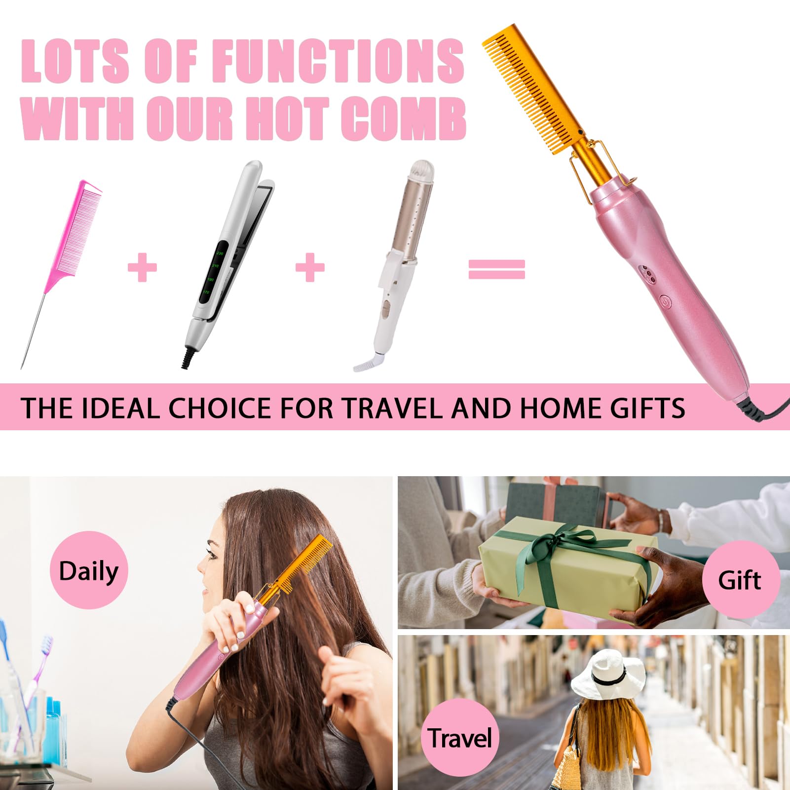 Goiple wide-tooth comb and brush detail for detangling and prepping hair before heat