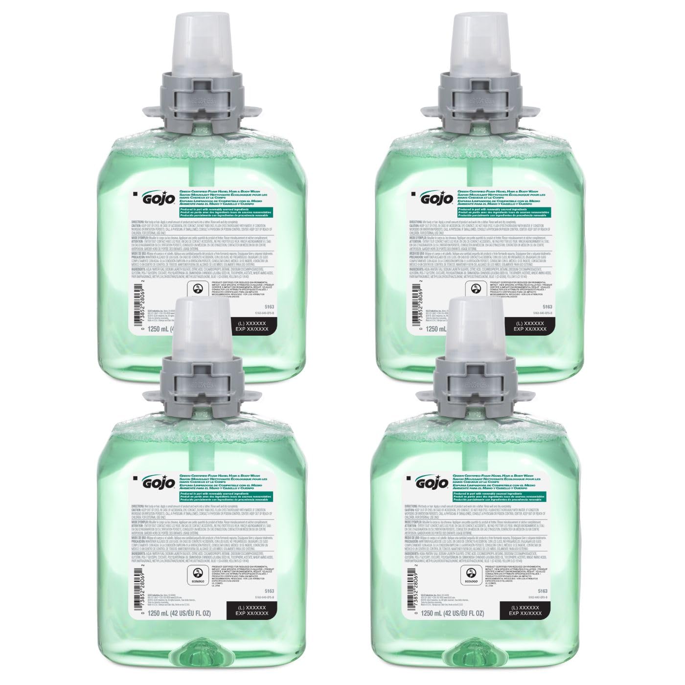 GOJO front packaging showing branding and size, highlights long-lasting refill