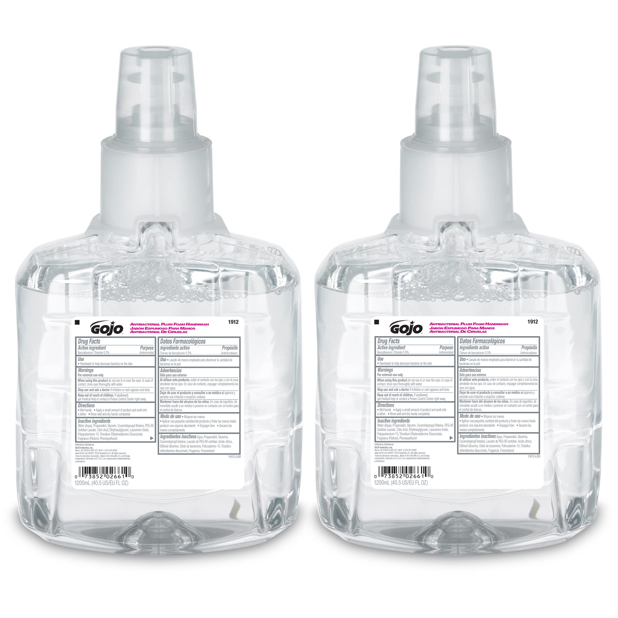 GOJO LTX-12 front view showing plum-scent refill and labeling, easy identification benefit