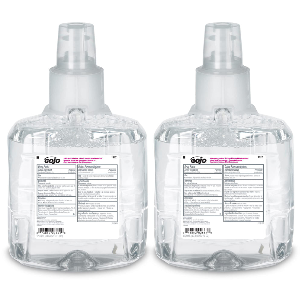GOJO LTX-12 front view showing plum-scent refill and labeling, easy identification benefit