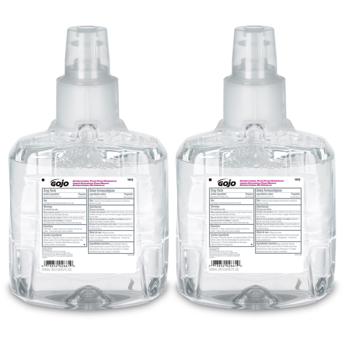 GOJO LTX-12 front view showing plum-scent refill and labeling, easy identification benefit