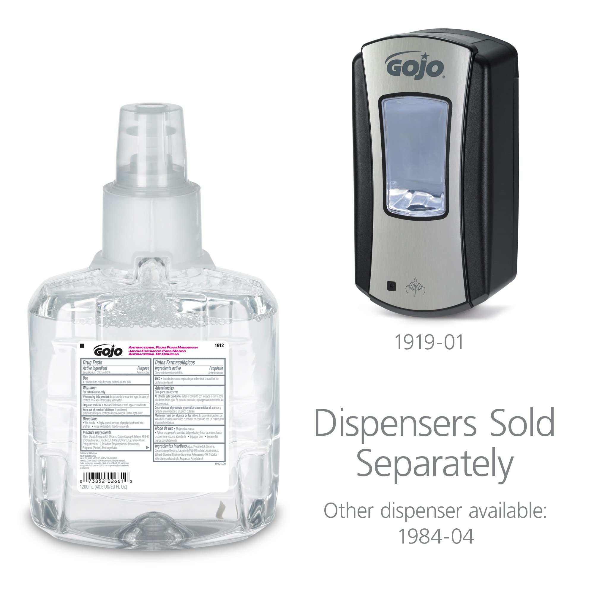 GOJO refill next to common objects showing 1200 mL scale for inventory planning