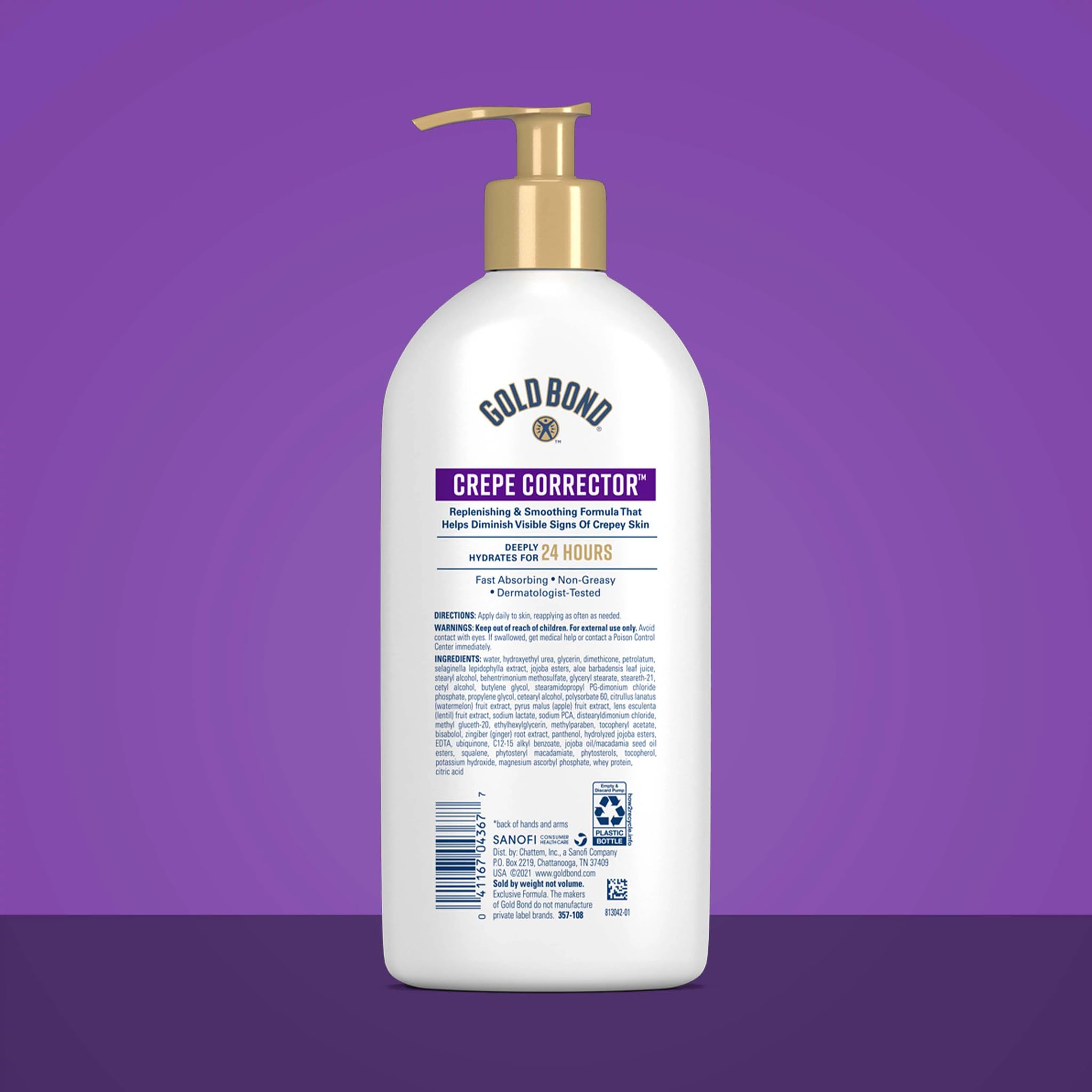 Gold Bond lotion pump dispensing creamy texture for fast absorption