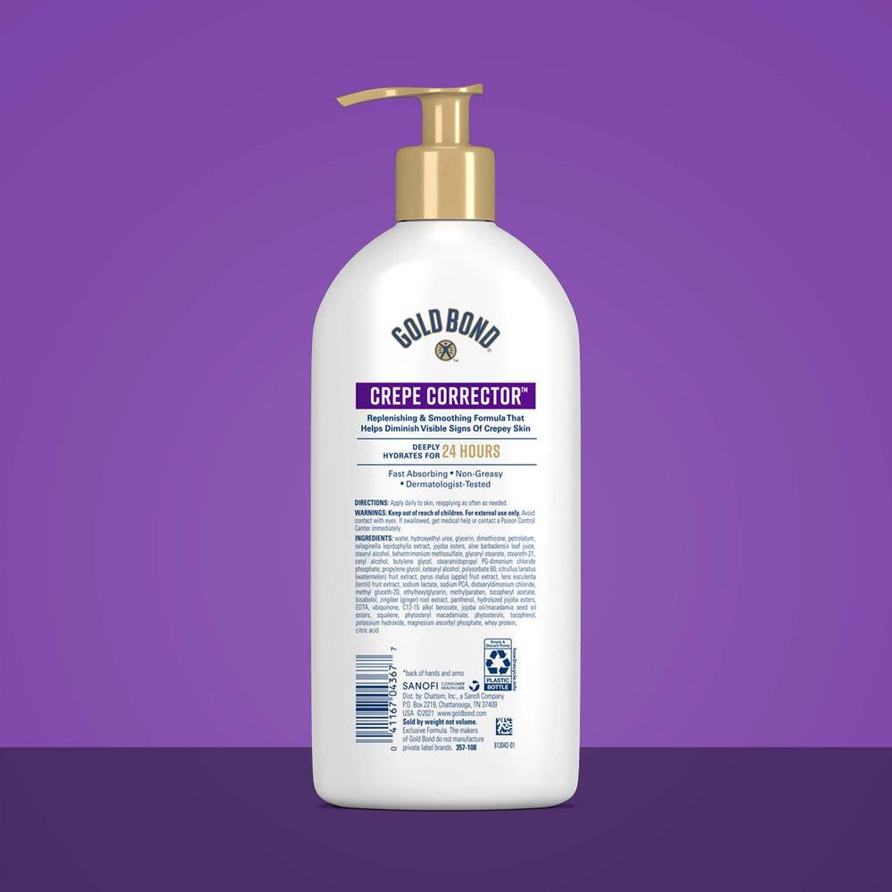 Gold Bond lotion pump dispensing creamy texture for fast absorption