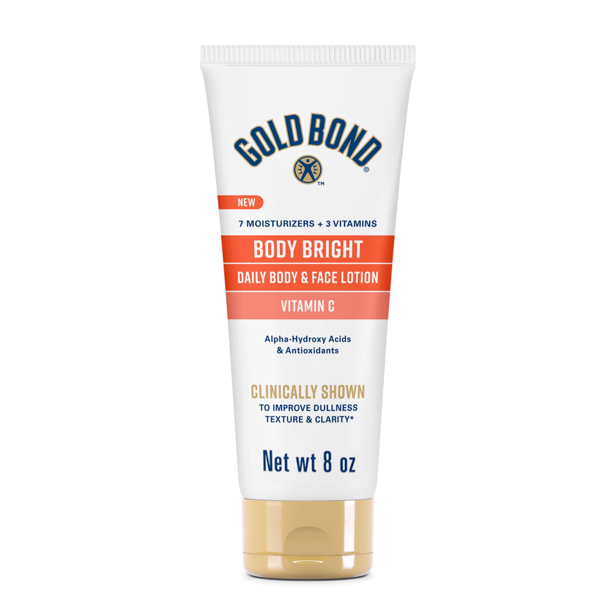 Gold Bond front tube showing product branding and brightening benefit