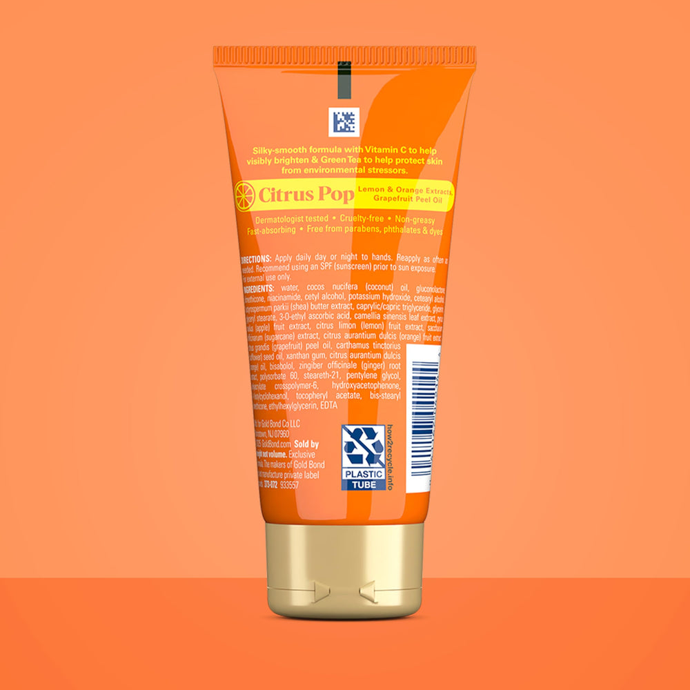 Close-up of single Gold Bond Citrus Pop bottle highlighting compact travel size
