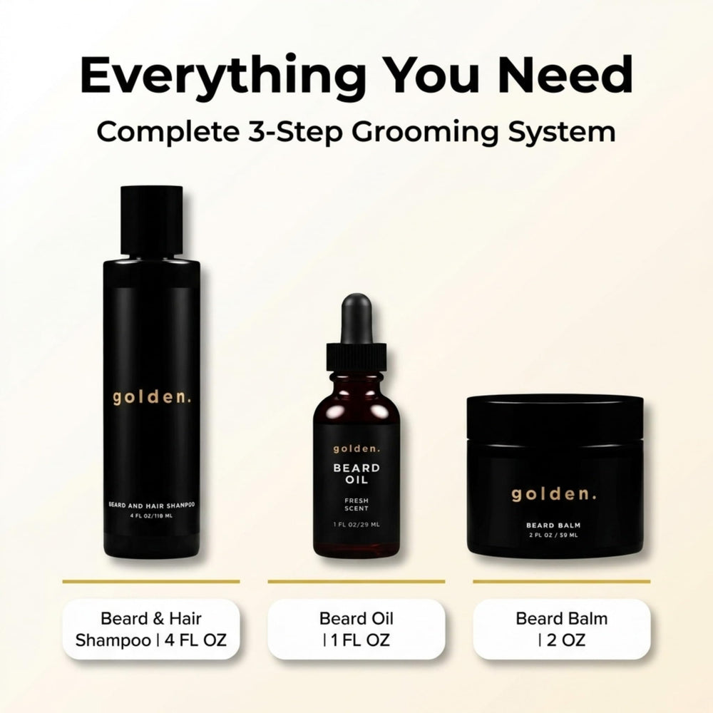 Golden Grooming Company kit on bathroom counter in morning routine for easy grooming