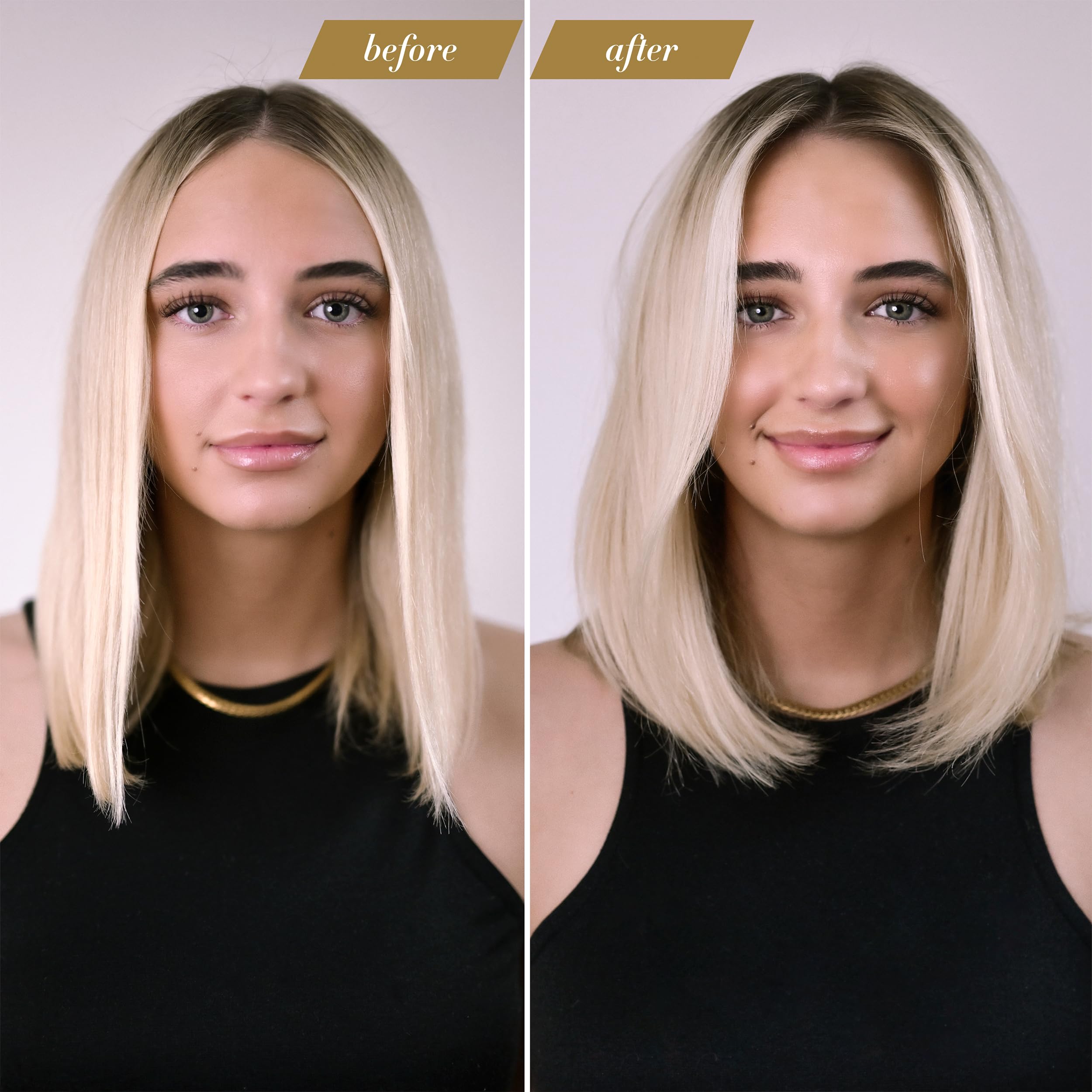 Goldie Locks bottle beside hair extensions showing safety for extensions benefit