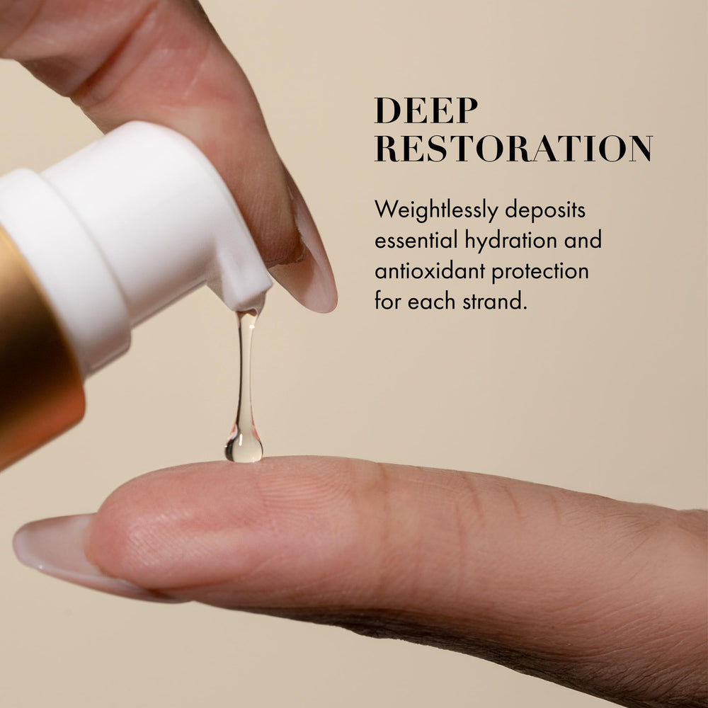 Goldie Locks serum drop texture on fingertip, lightweight non-greasy feel