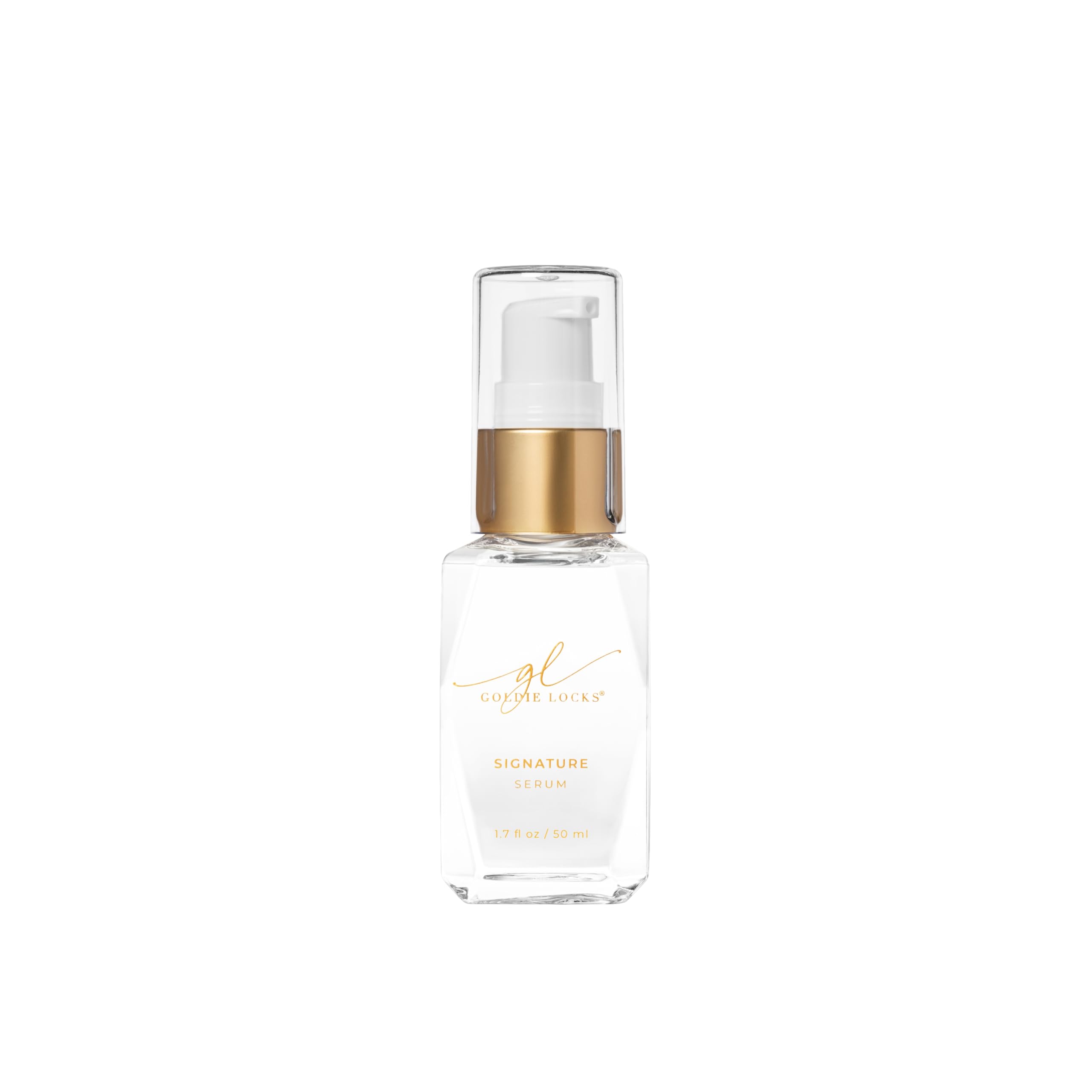 Goldie Locks front bottle showing label and compact travel size, adds shine