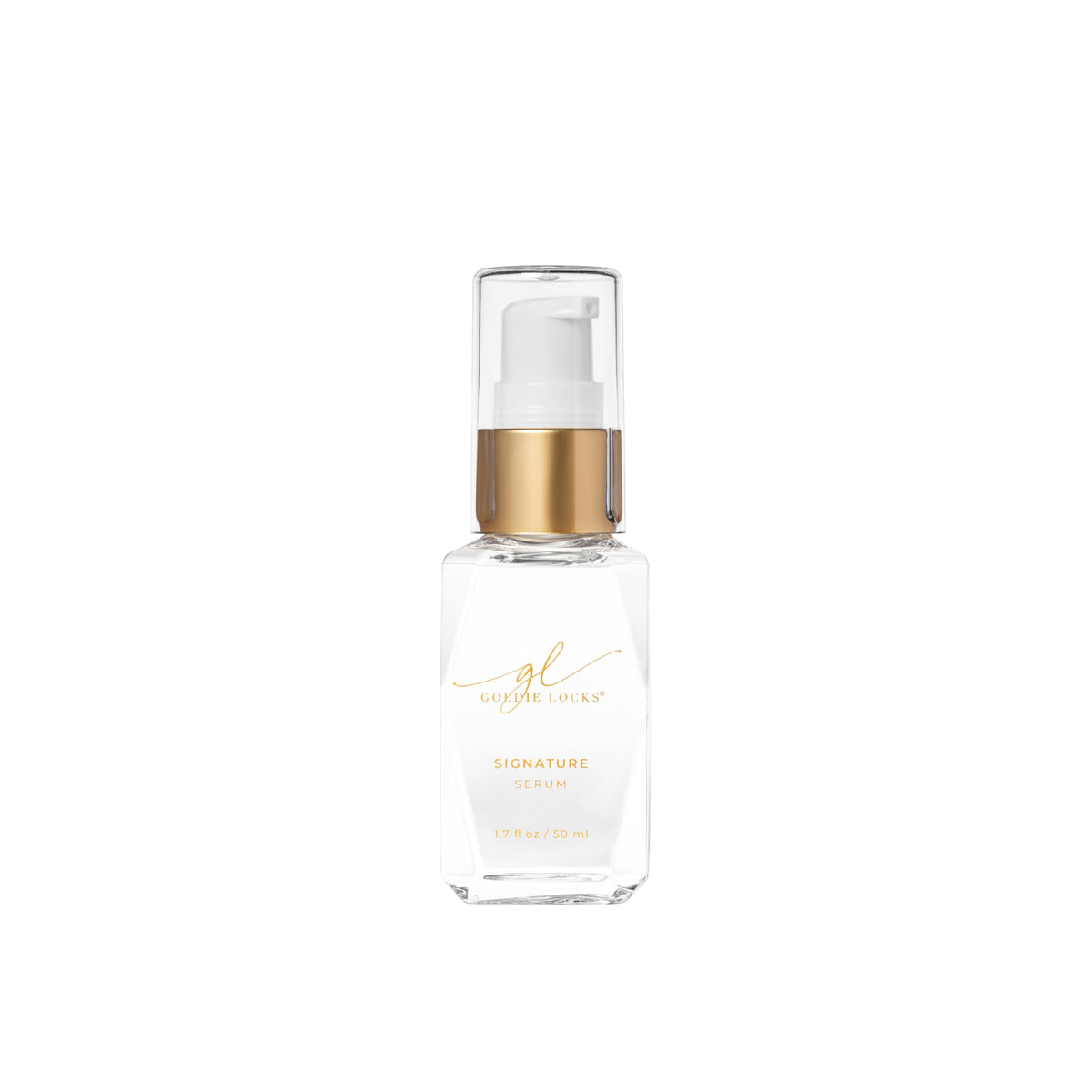 Goldie Locks front bottle showing label and compact travel size, adds shine