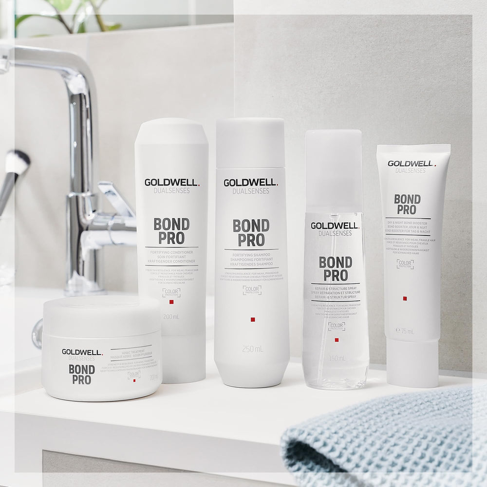 Goldwell applied to damp hair to prep and protect before styling