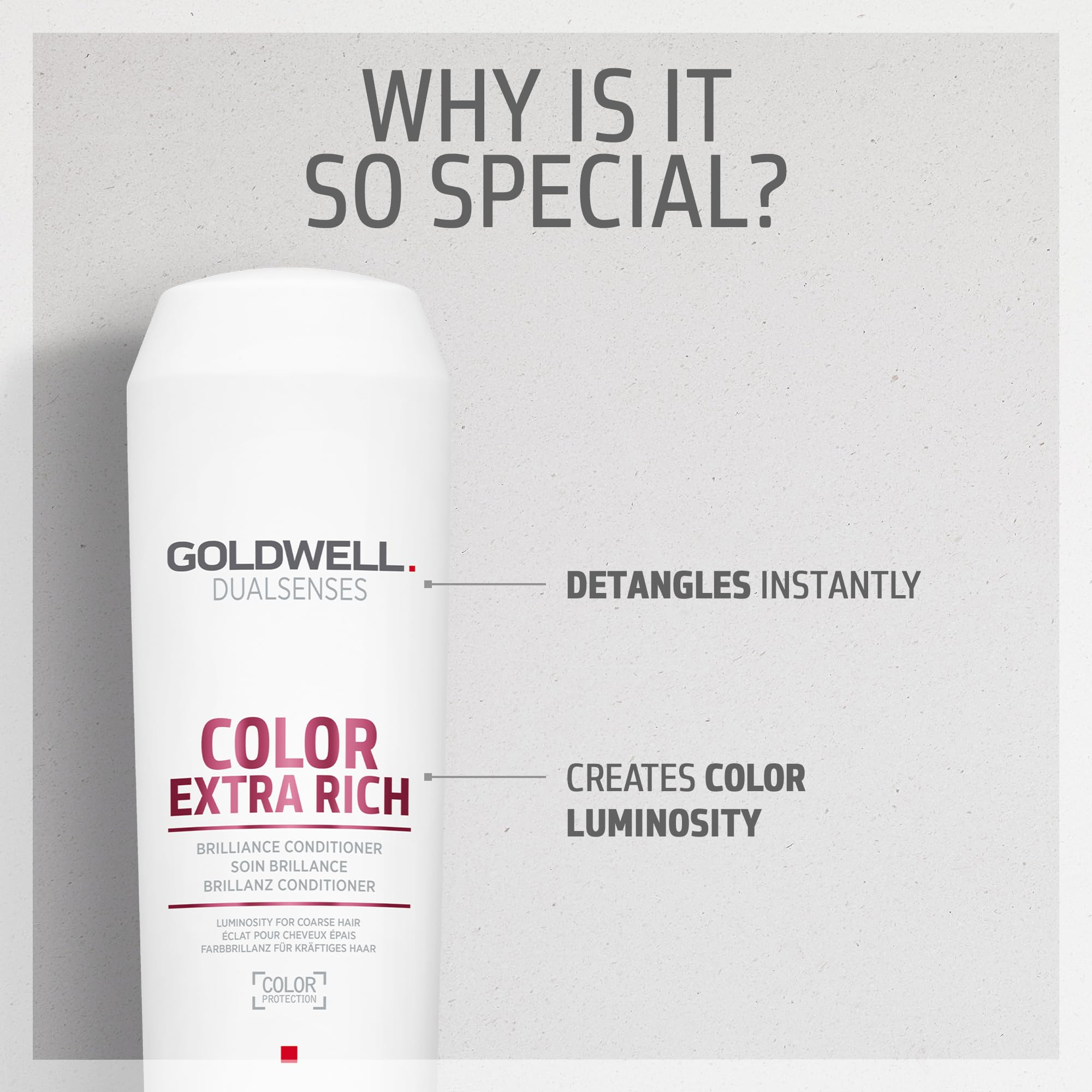 Goldwell bottle on bathroom shelf illustrating salon-quality at-home use benefit
