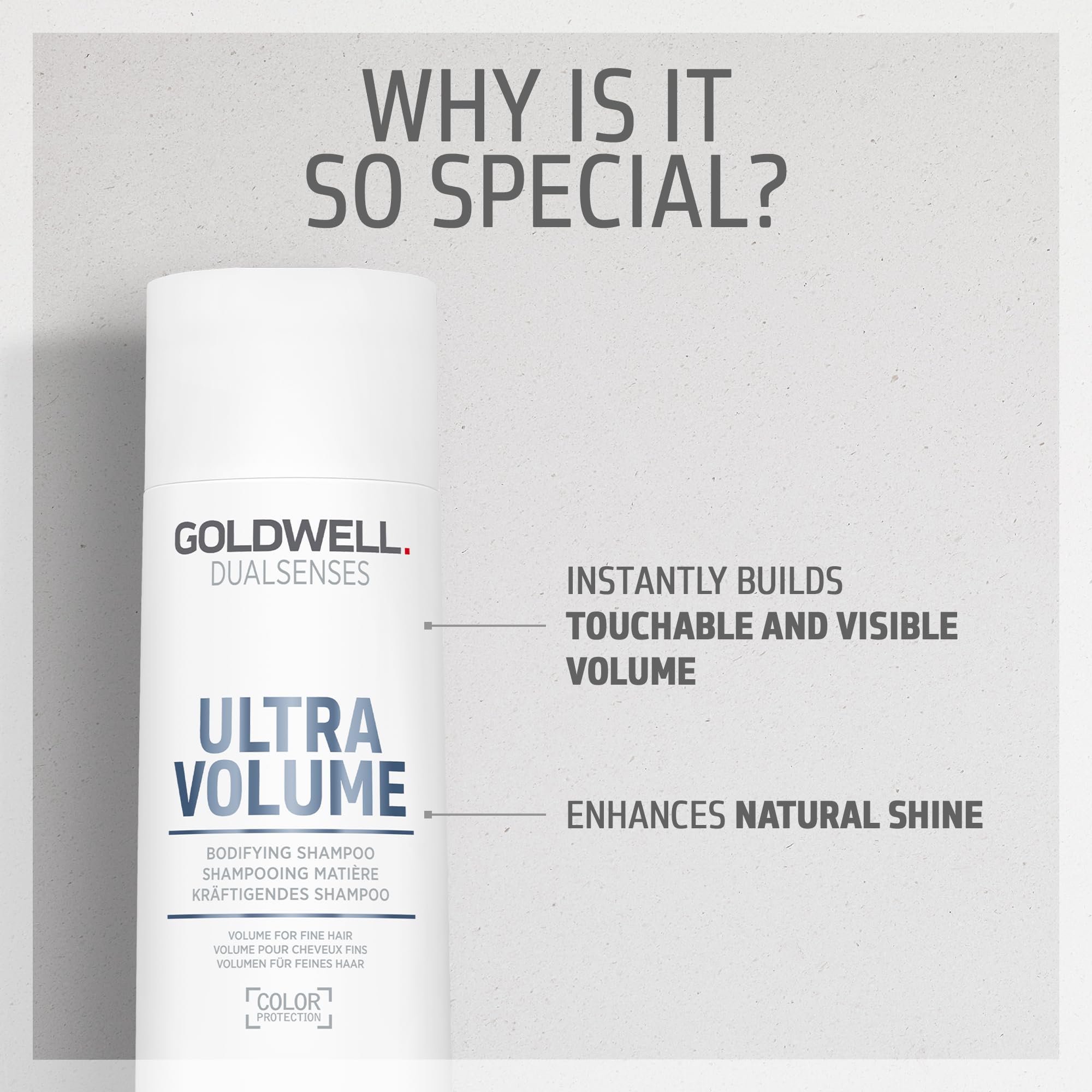 Goldwell 300mL bottle beside common items to show size and travel-friendly benefit