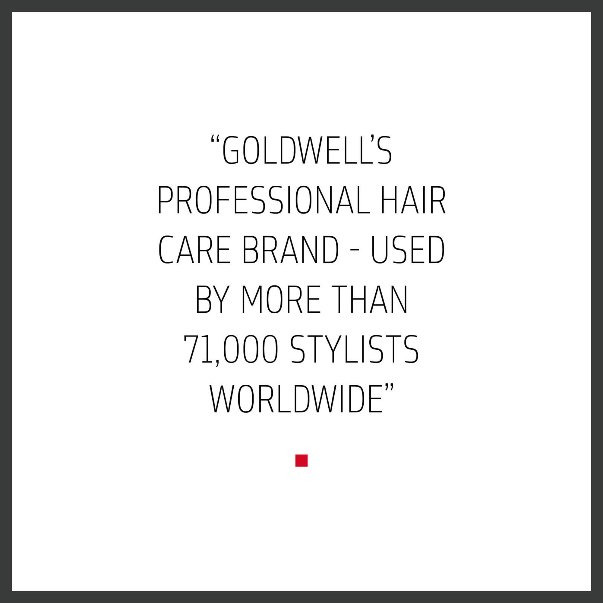 Goldwell bottle in hand showing 300mL scale and travel/home size benefit