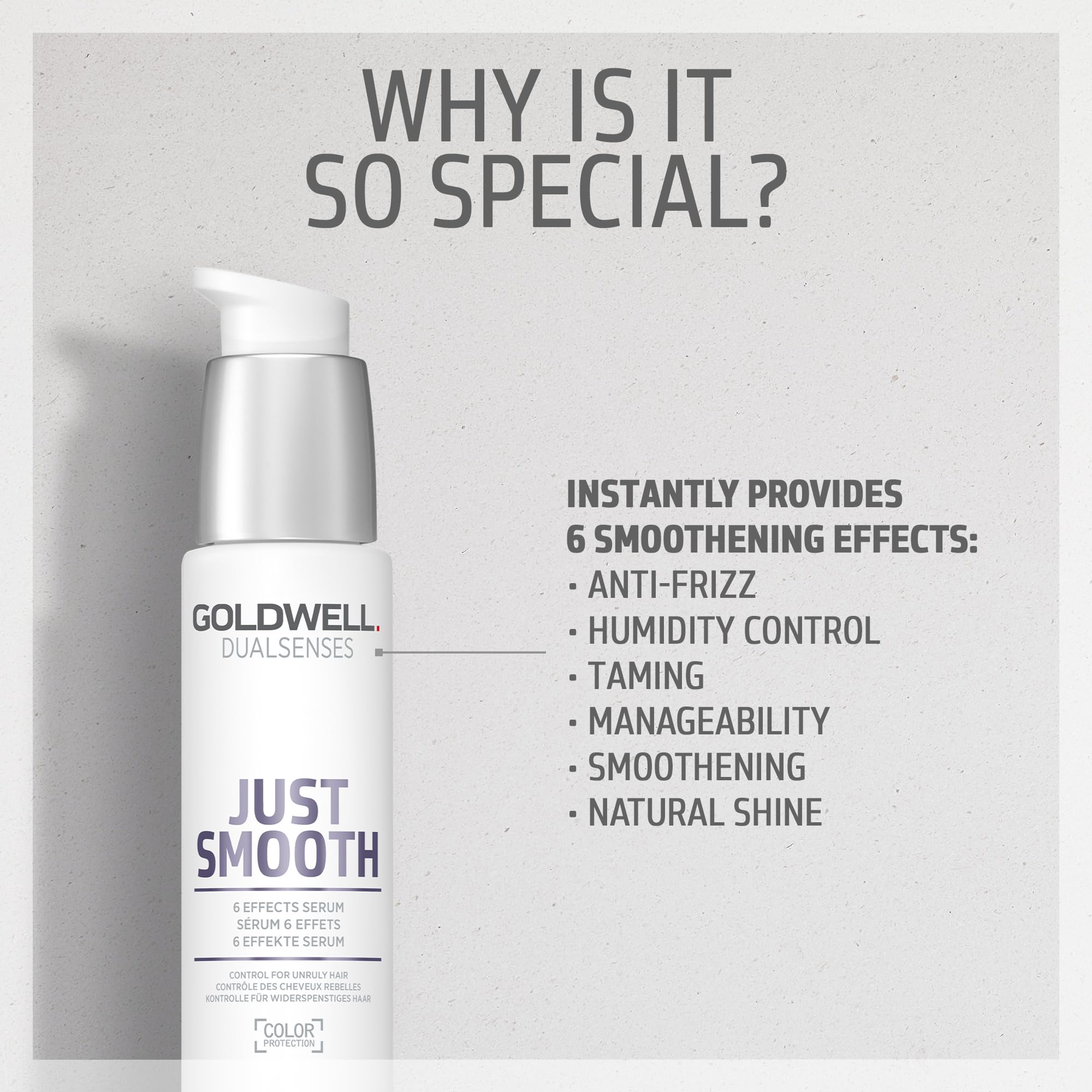 Goldwell smoothed onto dry hair eliminating flyaways and boosting natural shine