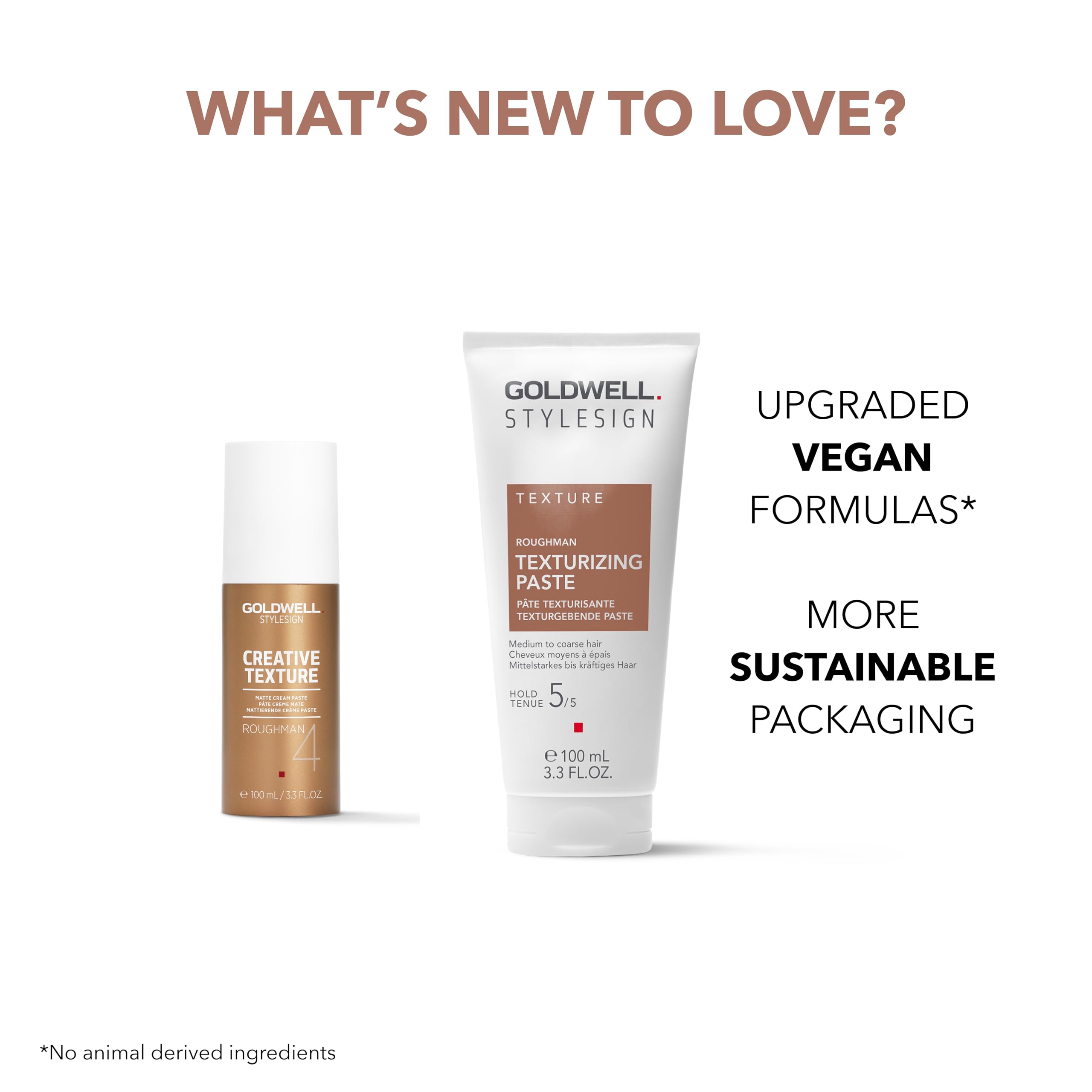 Goldwell Roughman label and ingredients view showing vegan and color-safe benefit