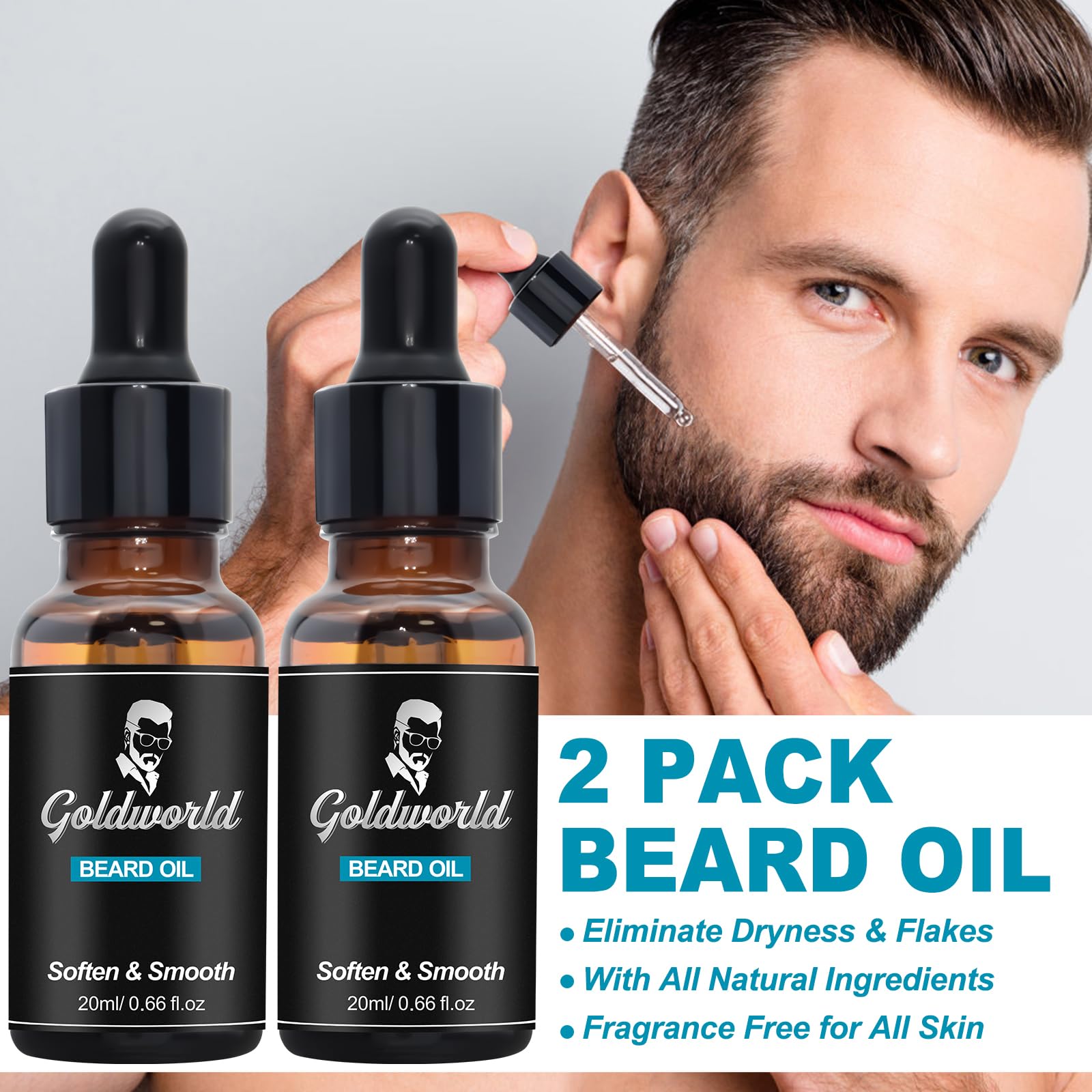 GoldWorld beard wash bottle detail highlighting gentle cleansing formula