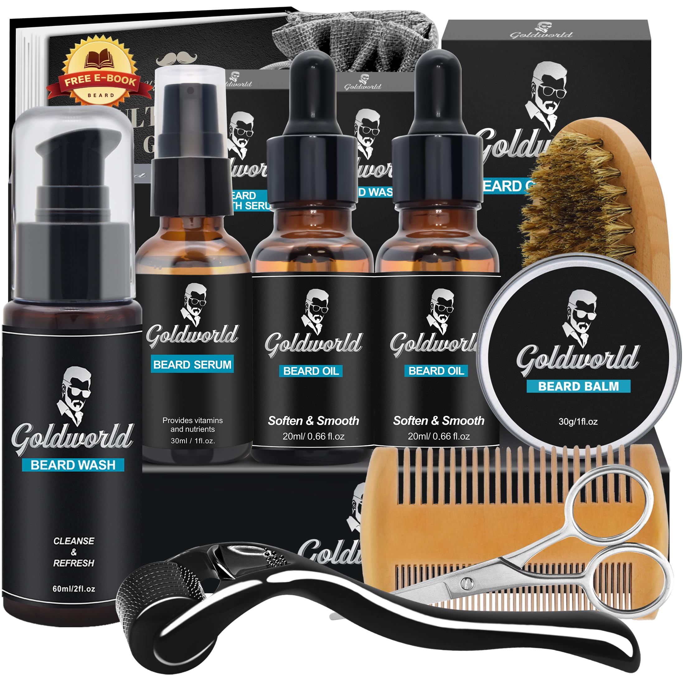 GoldWorld front packaging showing full beard kit and contents for easy gifting