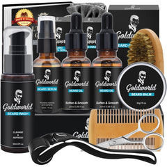 GoldWorld front packaging showing full beard kit and contents for easy gifting