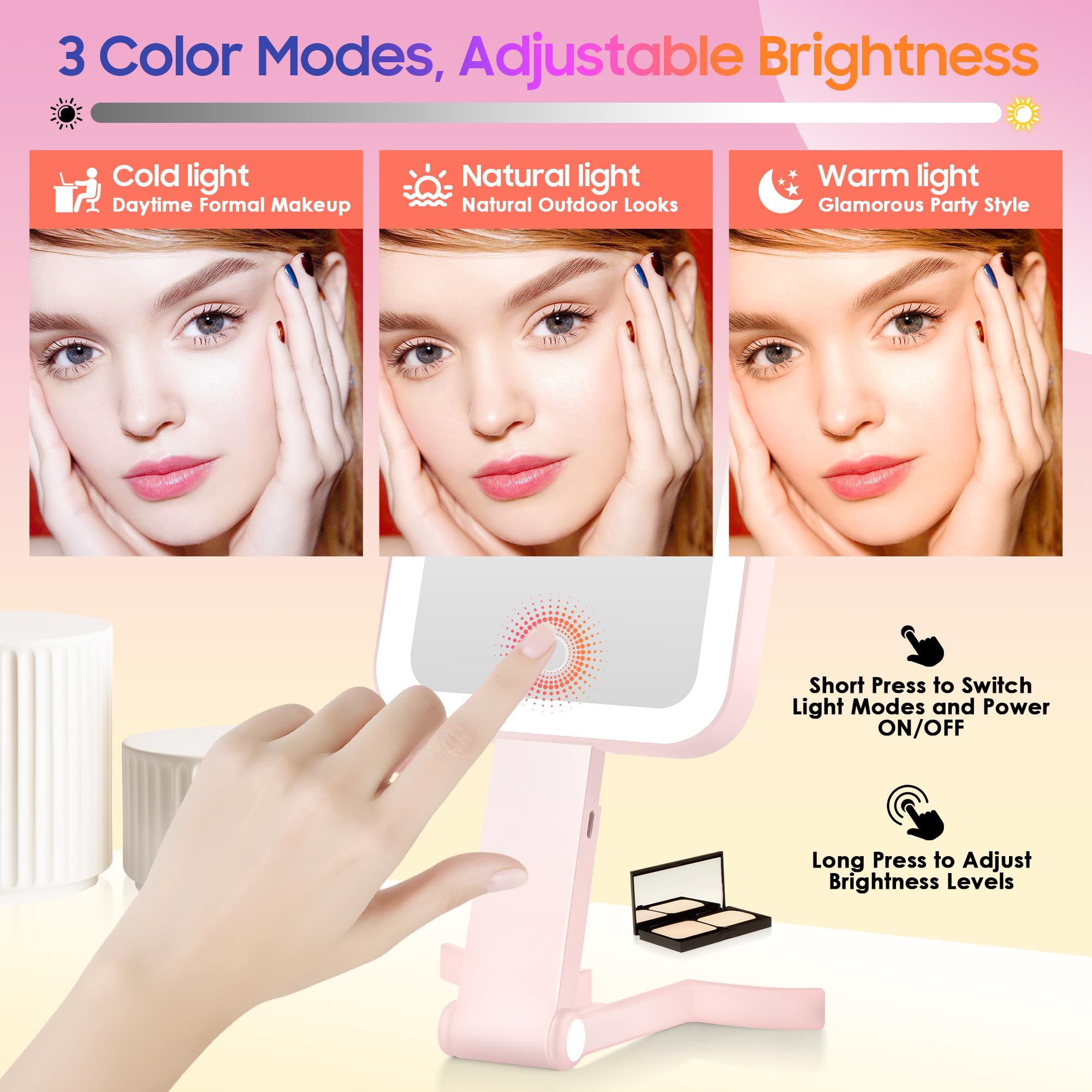 GOMIPURU three LED color modes shown to match day and evening lighting