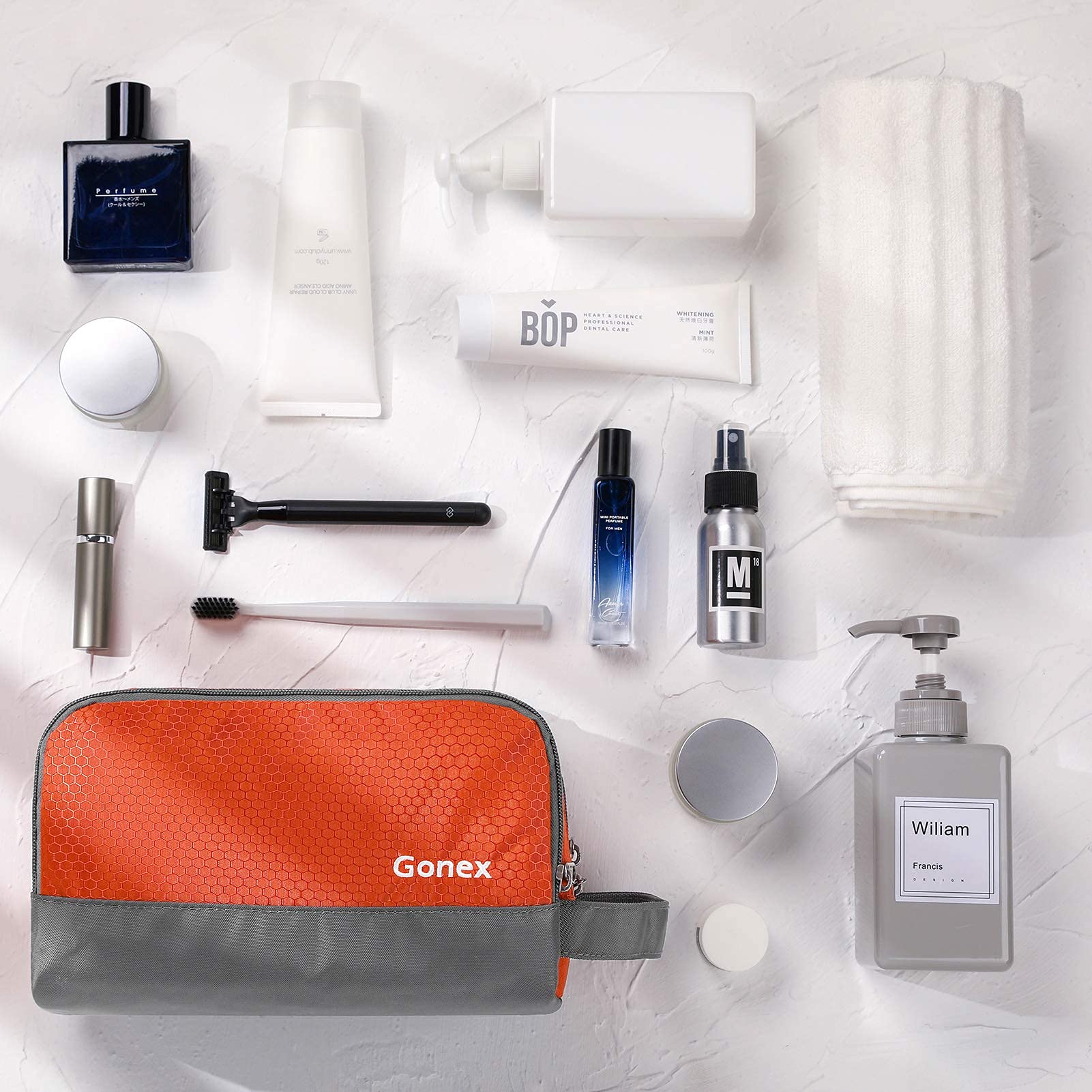 Gonex on a bathroom counter illustrating daily travel readiness