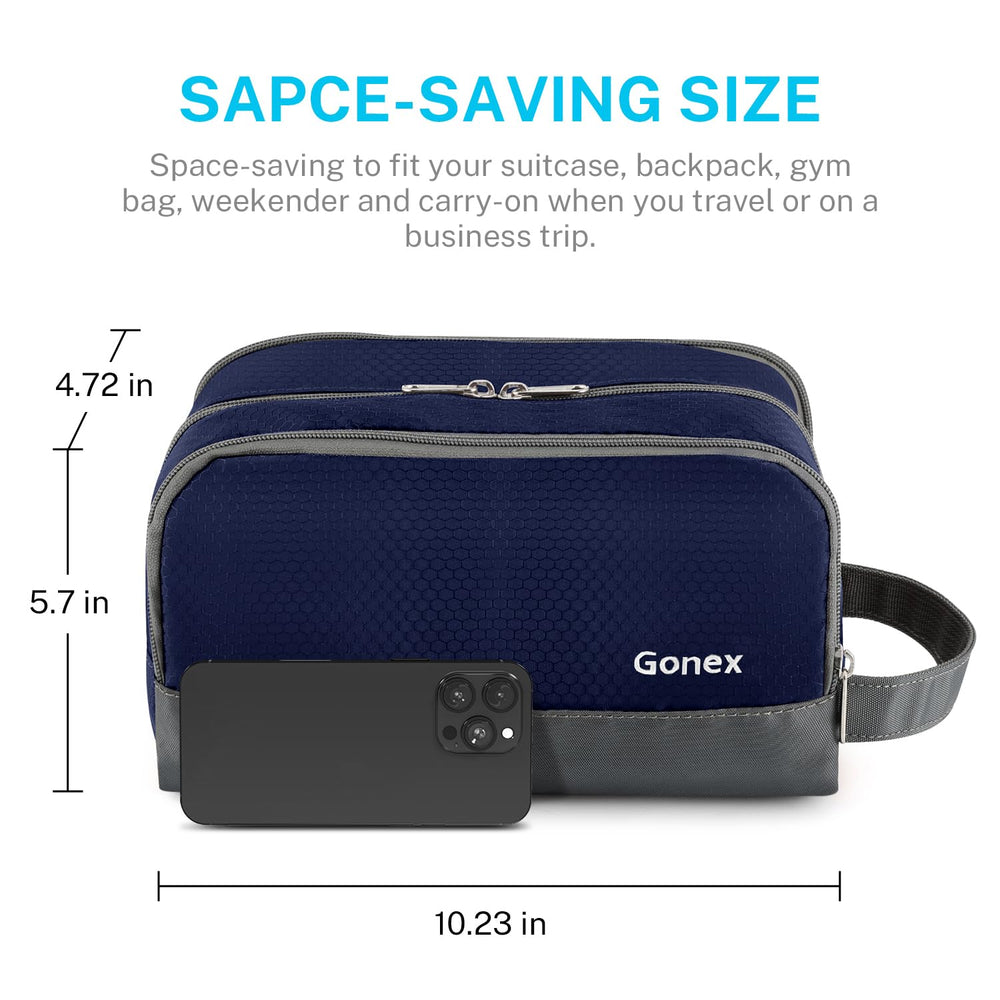 Gonex toiletry bag close-up of SBS zipper and zinc alloy pull for durable use