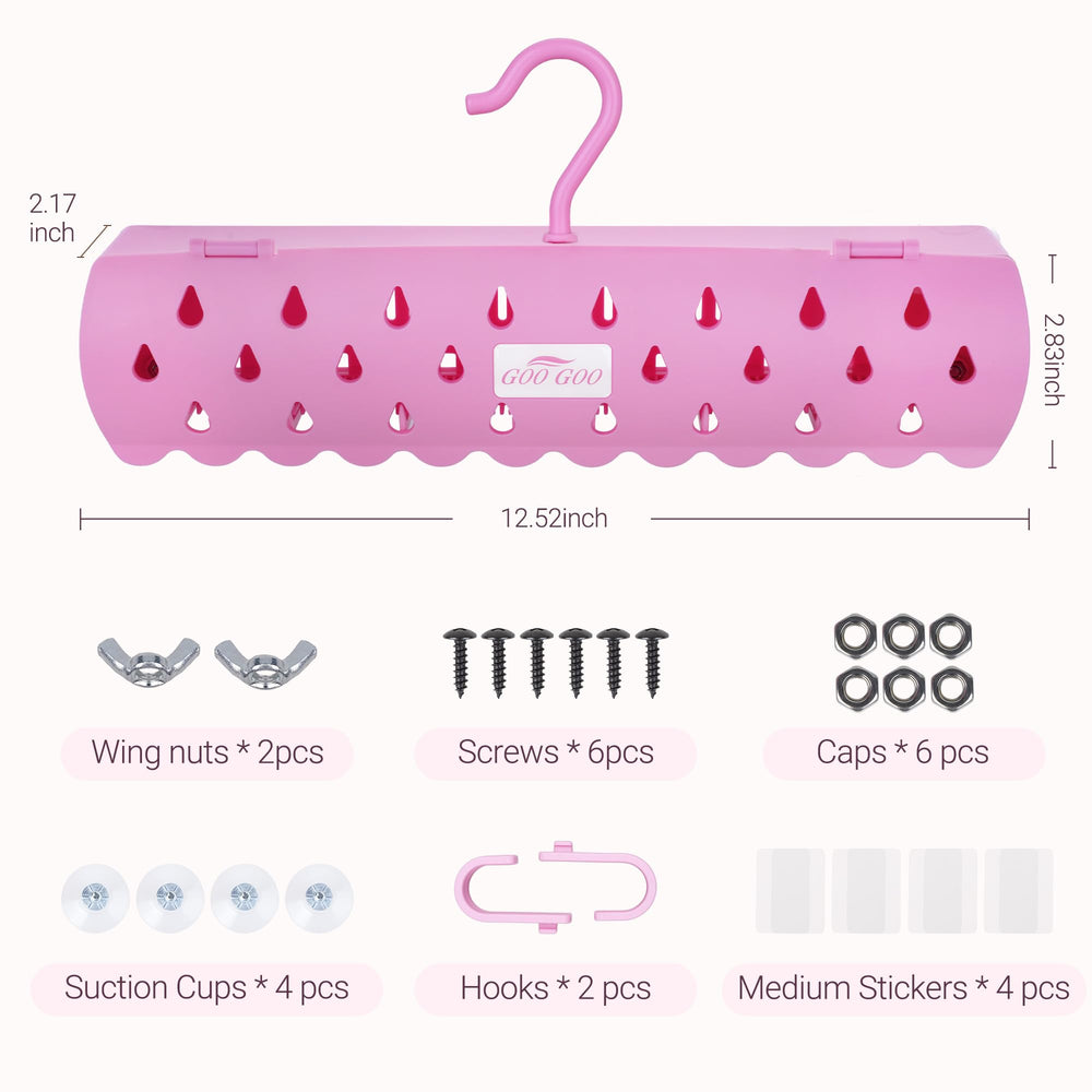 GOO GOO accessories laid out showing suction cups stickers hooks screws