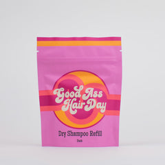 Good Ass Hair Day front pouch showing refill packaging and sustainable benefit