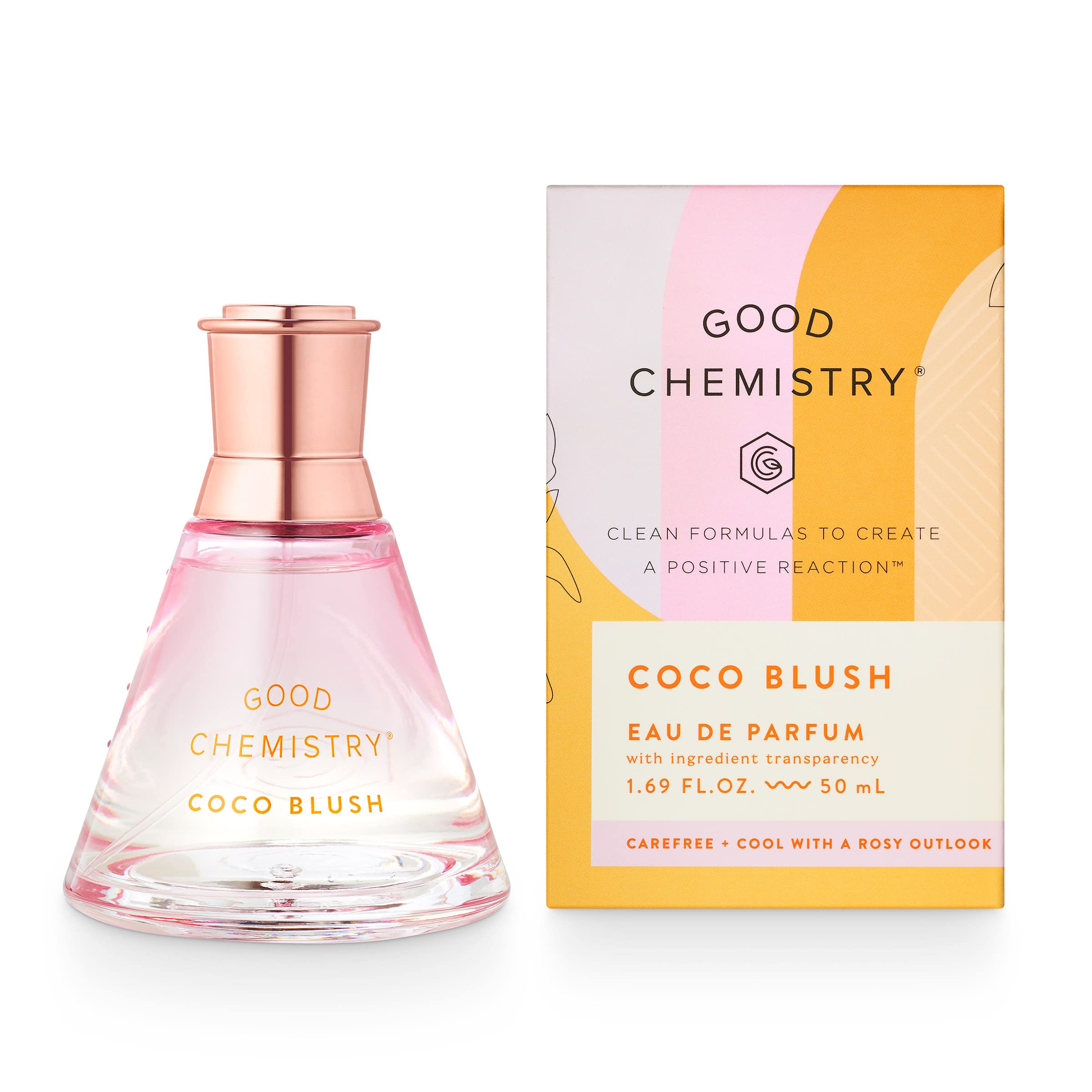 Good Chemistry front bottle view highlighting clean tropical fragrance and lasting wear