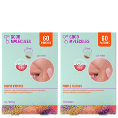 Good Molecules front packaging showing two 60-count pimple patch packs, easy storage benefit