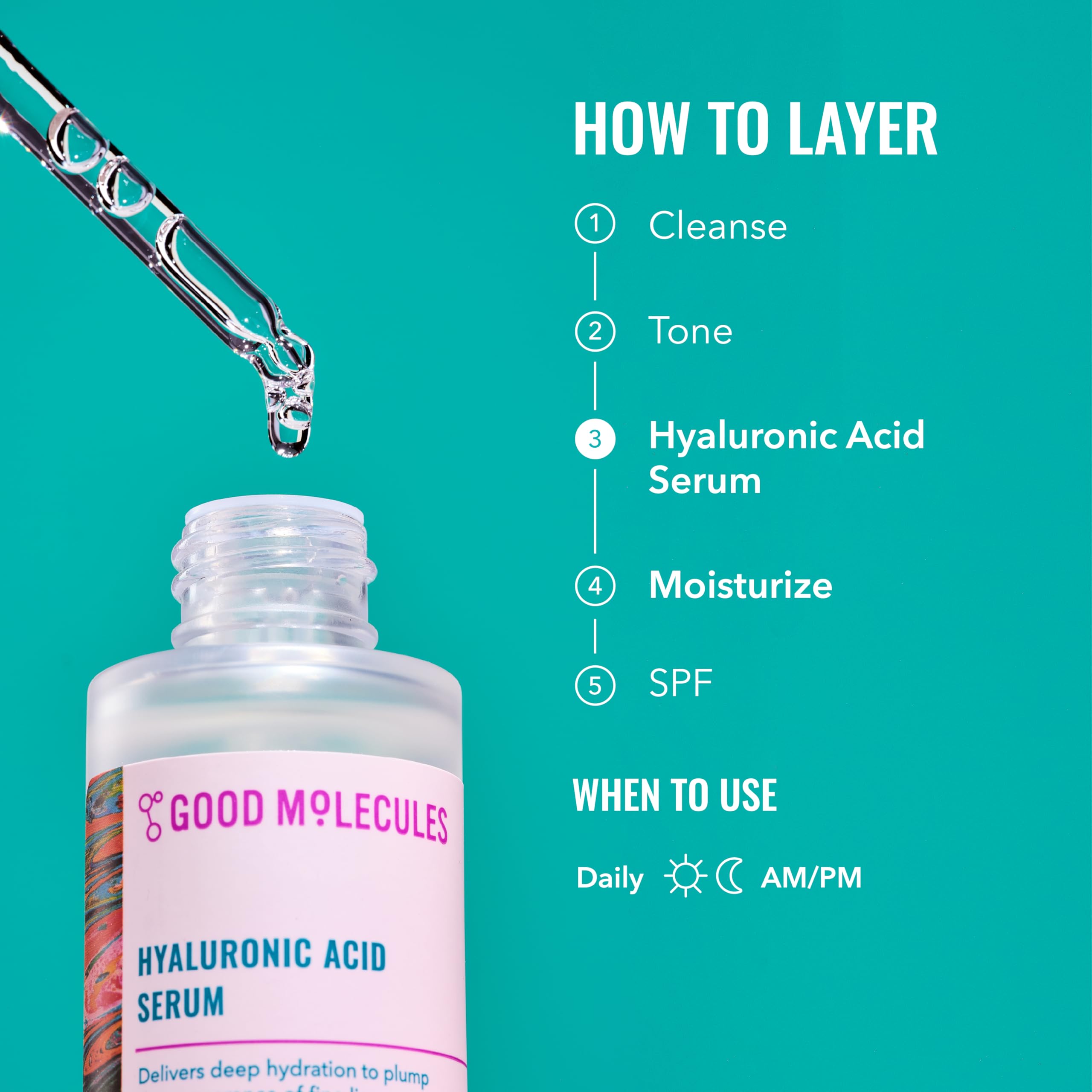 Good Molecules serum on fingertip ready to apply for instant-plumping benefit
