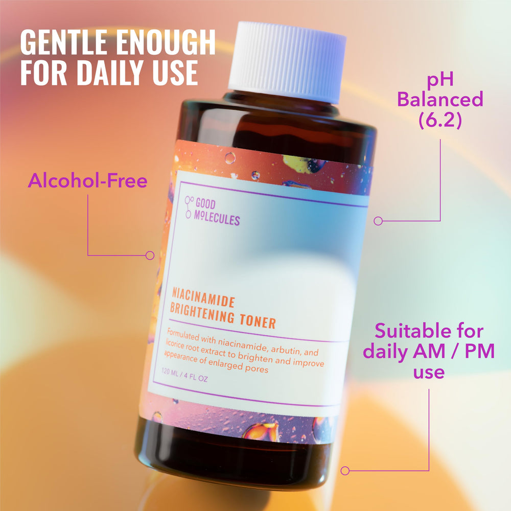 Good Molecules model applying toner to face for refreshed look