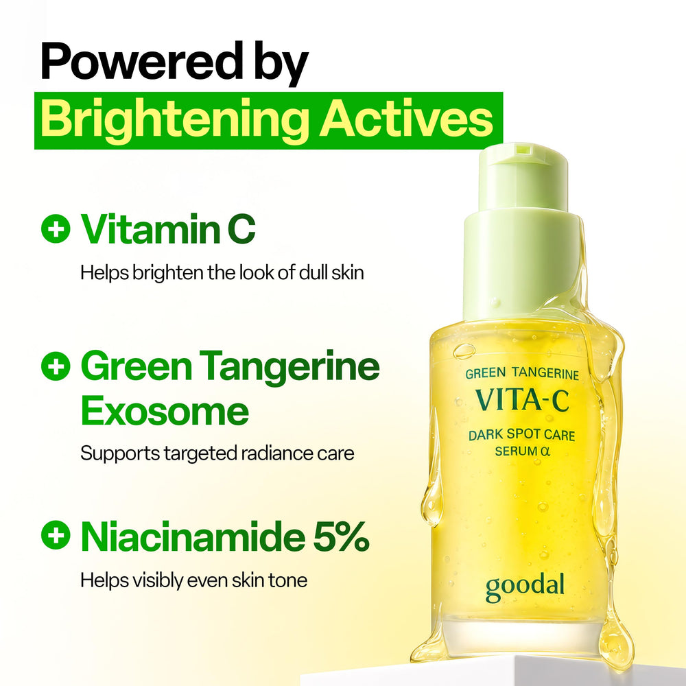 GOODAL green tangerine ingredient display emphasizing antioxidant brightening benefit