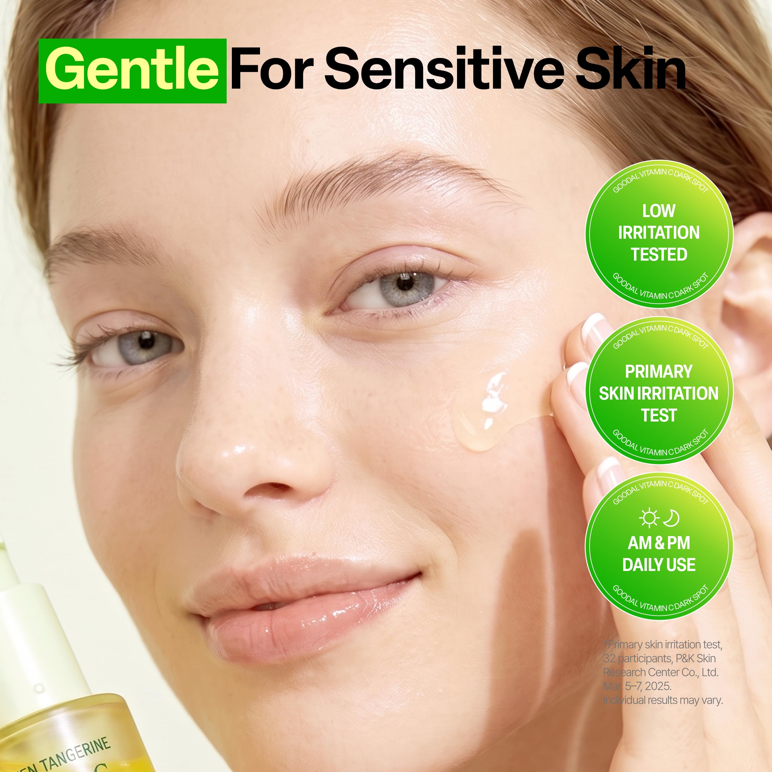 GOODAL serum on hand showing amount and scale, indicates easy dosing and non-sticky finish